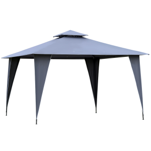 Outsunny 3.5x3.5m Side-Less Outdoor Canopy Tent Gazebo w-2-Tier Roof Steel Frame Garden Party Gathering Shelter Grey