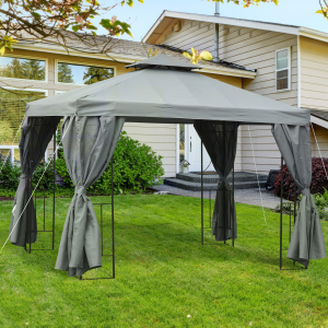 Outsunny 3x3 m Garden Metal Gazebo Marquee Patio Wedding Party Tent Canopy Shelter with Pavilion Sidewalls (Dark Grey)