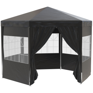 Outsunny 3.9m Gazebo Canopy Party Tent with 6 Removable Side Walls for Outdoor Event with Windows and Doors Black