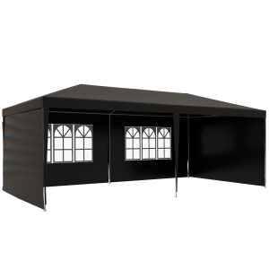 Outsunny 6x3 m Party Tent Gazebo Marquee Outdoor Patio Canopy Shelter with Windows and Side Panels Black