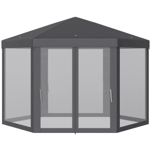 Outsunny Netting Gazebo Hexagon Tent Patio Canopy Outdoor Shelter Party Activities Shade Resistant (Grey)
