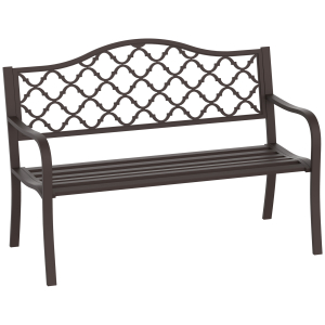 Outsunny Outdoor Garden Bench Antique Style Cast Iron 2 Seater Patio Porch Park Loveseat Chair Seater-Brown
