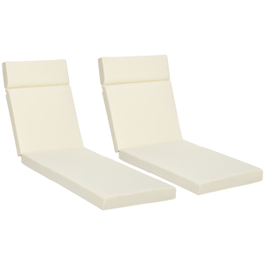 Outsunny Set of 2 Sun Lounger Cushions Replacement Cushions for Rattan Furniture with Ties 196x55 cm Cream White