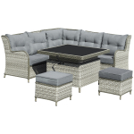 Outsunny 7-Seater Patio PE Rattan Garden Sofa Set Wicker Sectional Conversation Aluminum Frame Furniture w-Cushion Grey