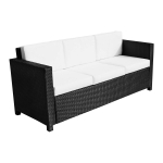 Outsunny Garden Rattan Sofa 3 Seater All-Weather Wicker Weave Metal Frame Chair with Fire Resistant Cushion-Black