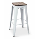 Borrello B1975 Tolix Style Metal Bar Stool in White with Solid Elm Wood Seat. Pack of 4.