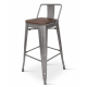 Borrello B1986 Tolix Style Metal Bar Stool in Gunmetal Steel with Low Backrest & Solid Elmwood Seat pad. Pack of 4.