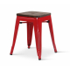 Borrello B1991 Tolix Style Metal Low Height Stool in Red with Solid Elmwood Seat pad. Pack of 4.